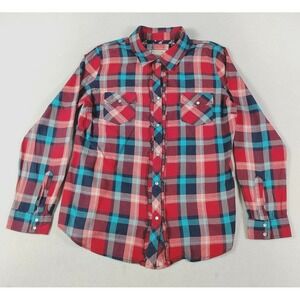 Arizona Pearl Snap Shirt Womens XL Red Plaid Ruffle Westerncore Line Dancing